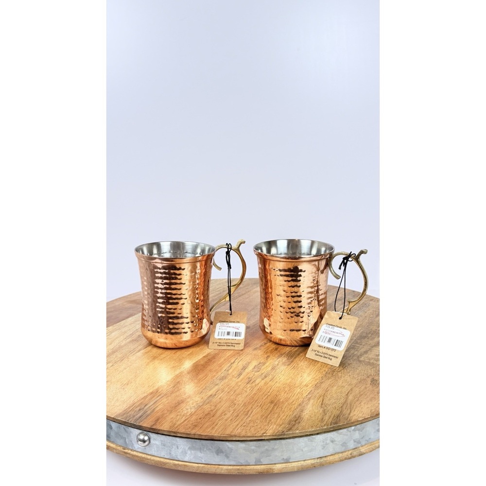 Creative Co-Op Hammered Copper Finish Mule Mugs Set of 2 Brass Handles DG1072